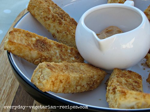 Plate of tofu sticks with dip