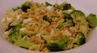 orzo with broccoli, pine nuts and feta
